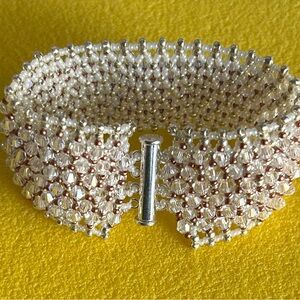 Silver and Cream Woven Cuff Bracelet